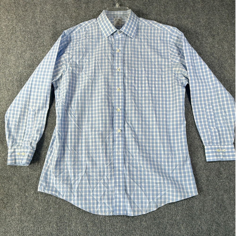 Brooks Brothers 346 Men's 16‎ 1/2-2/3 Slim Fit Non-Iron .Cotton Blue Plaid Shirt